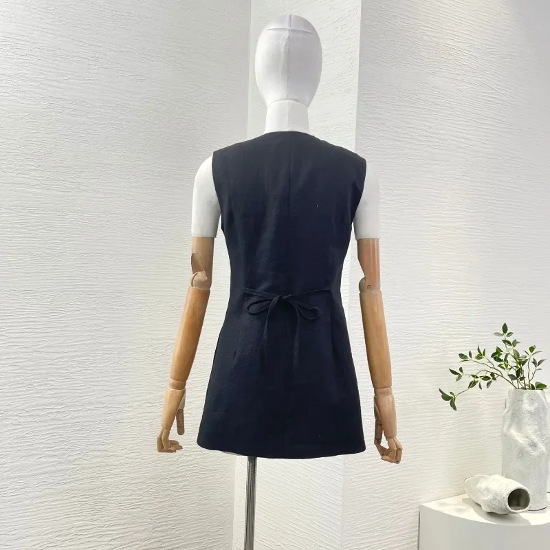 Women's Elegant Attractive Black/Grey/White Sleeveless Vest Blouse Tops 2025 High Quality Line New Style for Offfice Laides