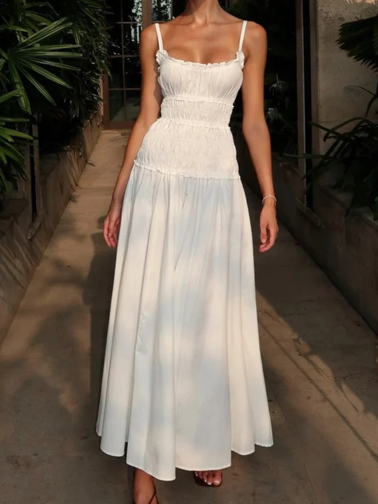 Sexy slash neck dobras camisola vestido longo feminino sem mangas magro sem costas de cintura alta moda nova mulher bodycon maxi vestido