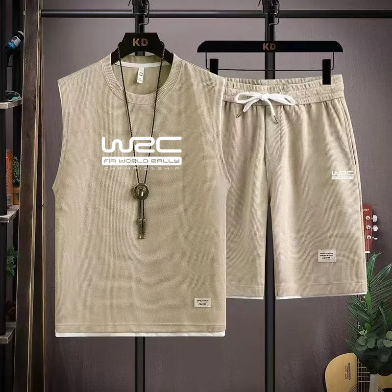 Marke neue World Rally Championship WRC Waffel Sommer Sets Casual T-Shirt + Shorts Set Männlichen Sport Anzug Einfarbig Trainingsanzug lose