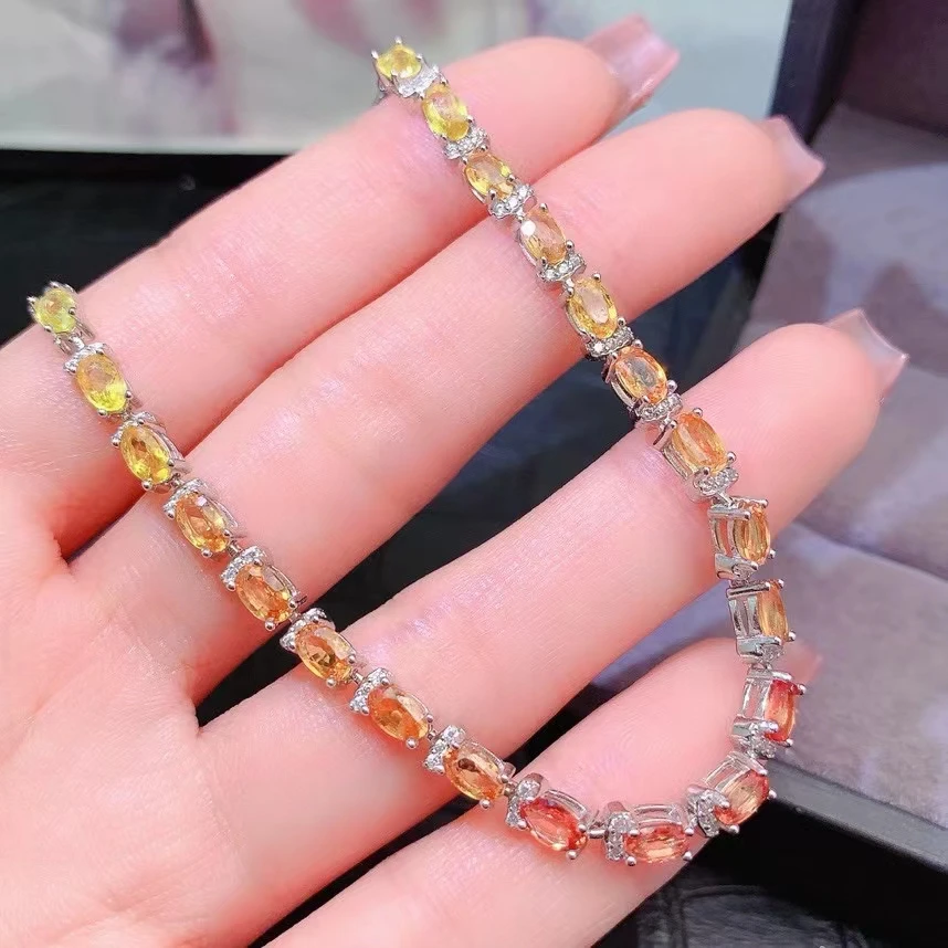 KJJEAXCMY 925 Sterling Silver Natural Color Gemstone Yellow Red Two Tone Sapphire Women's Bracelet  Girl's Party Birthday