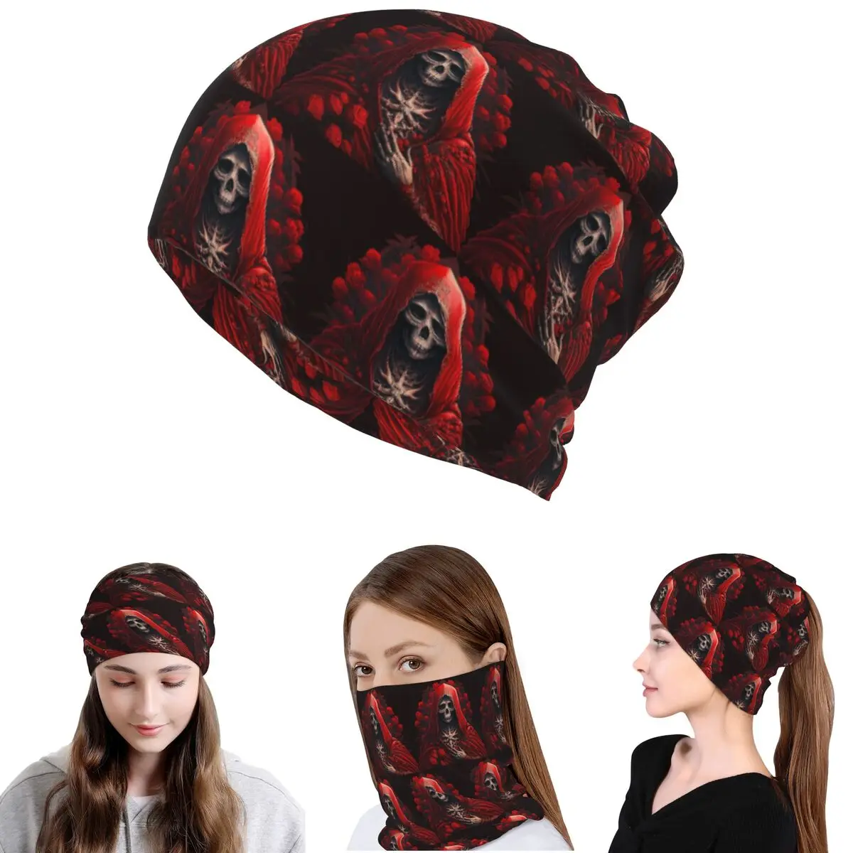 Santa Muerte Saint Death Goth Mexican Muertos Skull Bandana Neck Gaiter Wrap Scarf Balaclava Beanies Hat for Men Women Adult