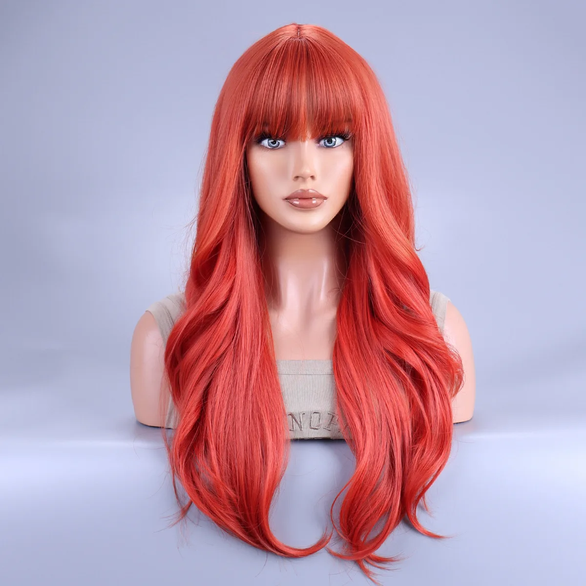باروكات صناعية حمراء طويلة مموجة من MSIWIGS للنساء مع غرة للحفلات التنكرية، شعر أحمر مقاوم للحرارة #4