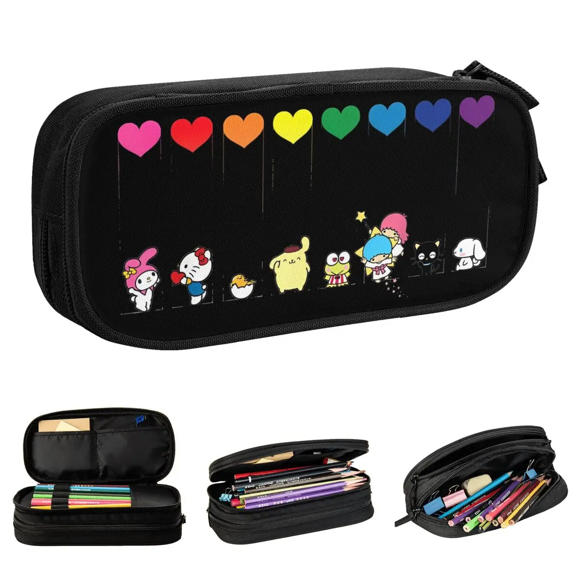 Official Hello Kitty And Friends Sanrio Rainbow Pencil Cases Pen Holder Bags Student Large Storage Office Gift Pencilcases