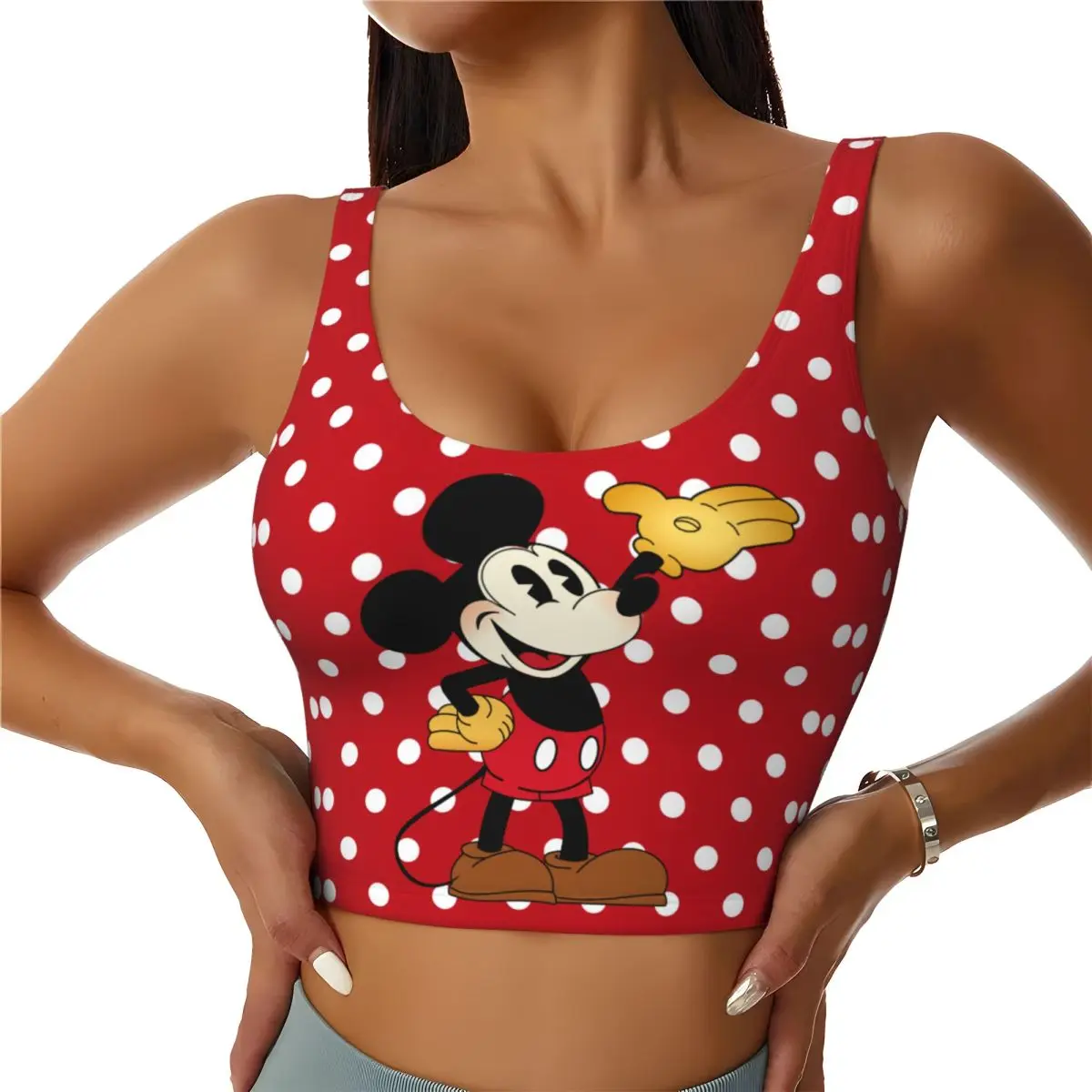 

Custom Minnie Mickey Mouse Cartoon Workout Crop Tank Tops Women's Seamless Yoga Running Sports Bras