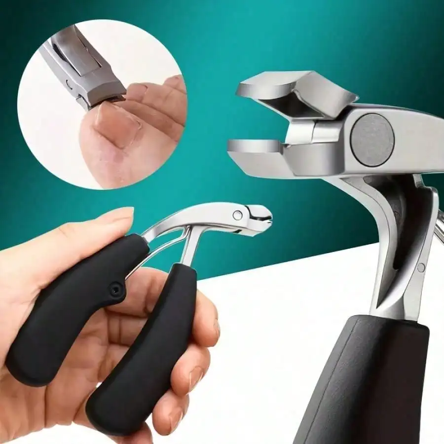 3X Stronger Stainless Steel Toenail Clipper Set - Wide Angle, Large Forearm Opening, Double-Cut, Curly, Splash-Proof Storage, Long Handle - For Thick/Ingrown Nails, Senior Footcare Gift, Home Pedicure Essential Suitable for both men and women