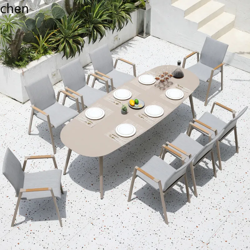 

PYH Outdoor Table and Chair Set Wood High-End Villa Garden Outdoor Aluminum Plastic Wood Table and Chair Combination