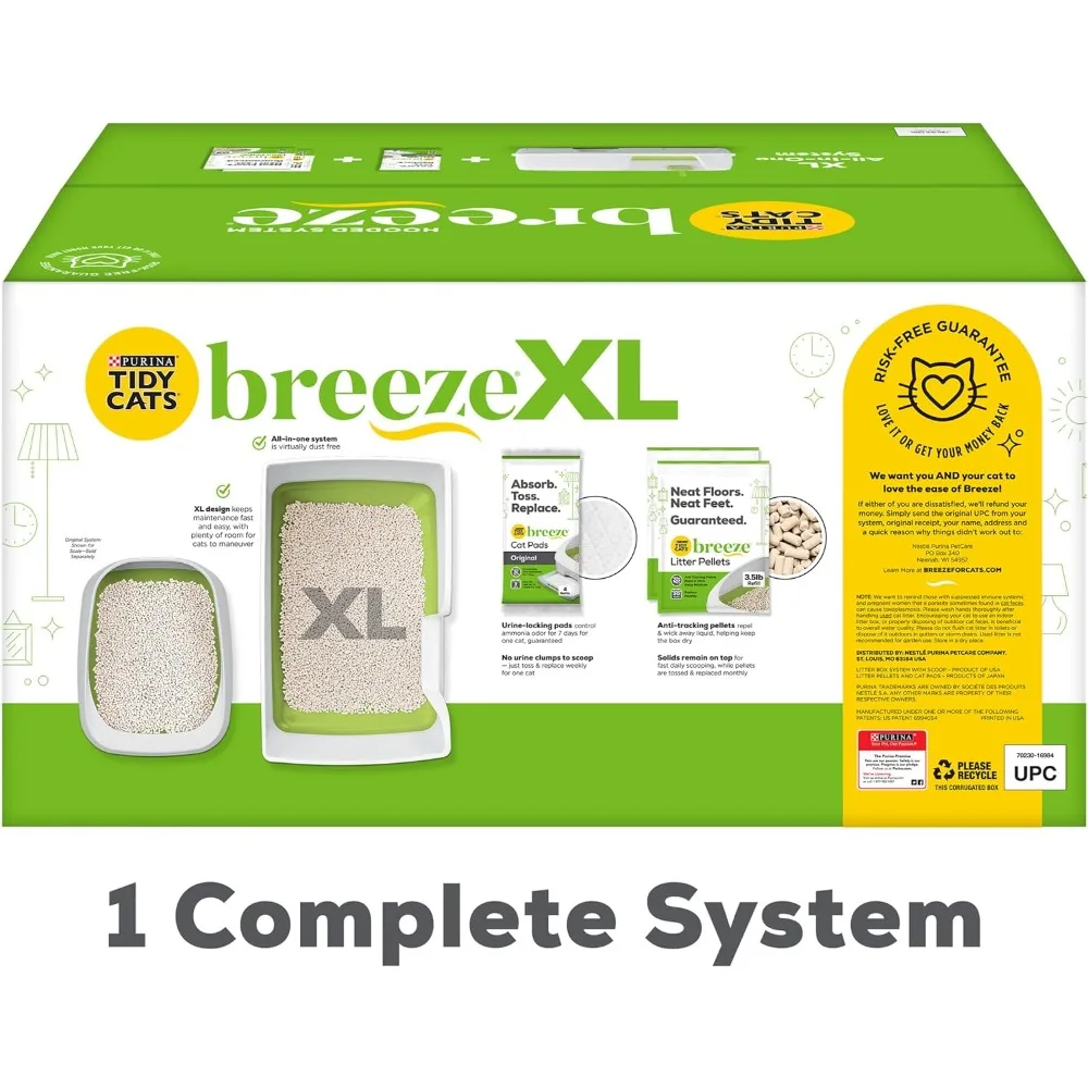 نظام فضلات غير متكتل، نظام Breeze XL للتحكم في الرائحة الكل في واحد وصندوق متعدد القطط سهل التنظيف - 18 رطلاً. صندوق