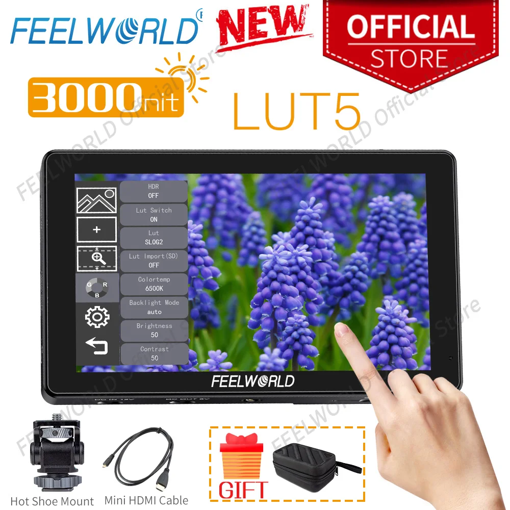 FEELWORLD 5.5 Inch Ultra High Bright 3000nit 4K HDMI Input Output Touch Screen DSLR Camera Field Monitor With Instal Kit  LUT5