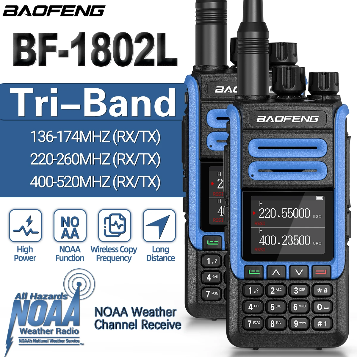 

2PCS BAOFENG BF-1802L Wireless Copy Frequency Walkie Talkie Tri-Band Long Rang Portable UV-5R UV 17 Pro S9 PLUS Two Way Radio