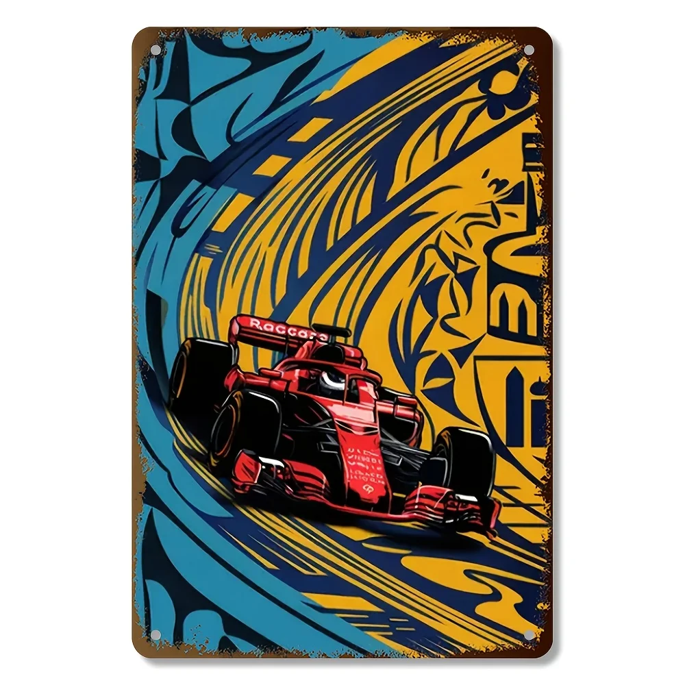 Vintage Race Car Metal Tin Sign  - Weather-Resistant, Easy-to-Mount Wall Decor with Retro Design for Home, Office, Cafe | Gift f