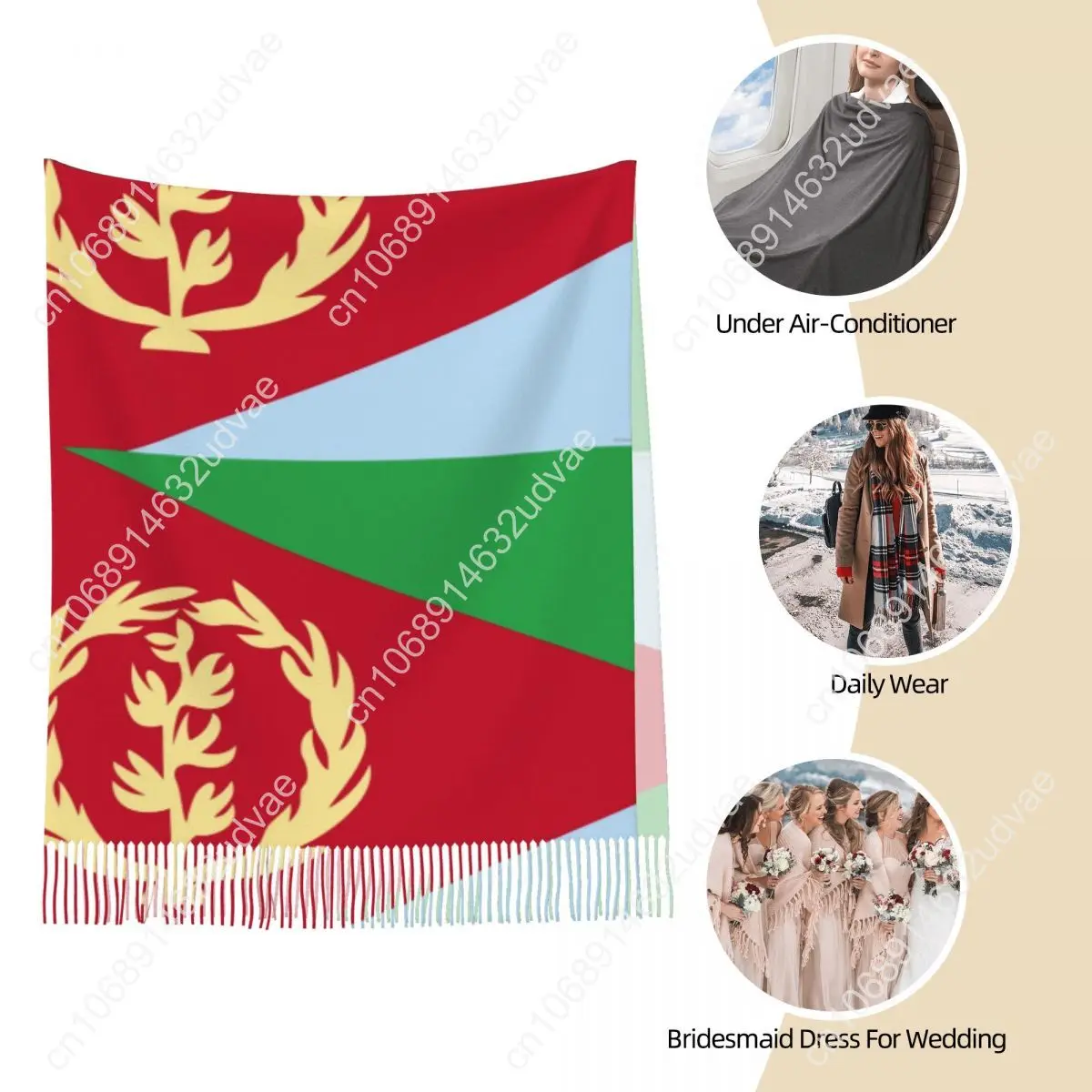 Syal Eritrea Bangga Bendera Eritrea untuk Wanita Syal Panjang Besar Hangat Syal Rumbai Pashmina