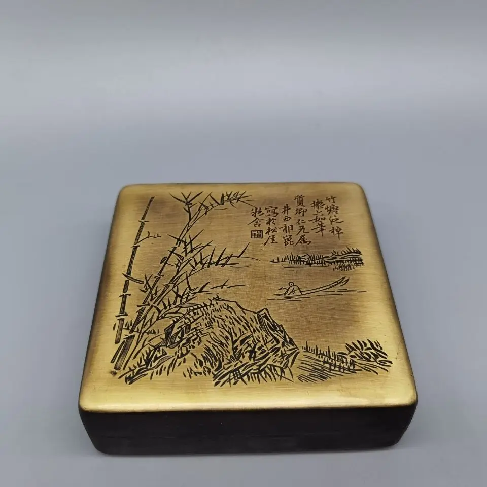 Four Treasures of the Study retro old brass ink cartridges, ink boxes, seal cutting, bamboo pond, calligraphy and painting suppl