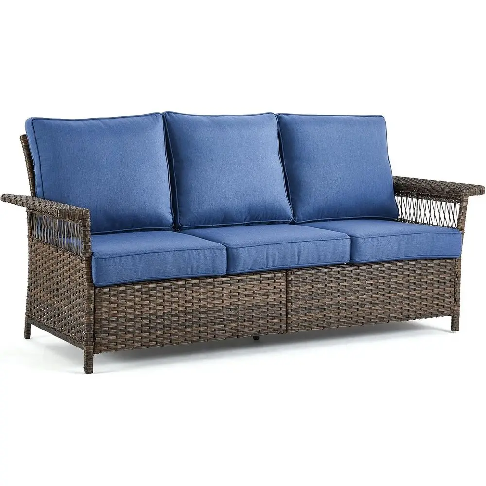 

3-Seat Brown PE Rattan Outdoor Sofa with Deep Seating for Patio, Garden, and Poolside