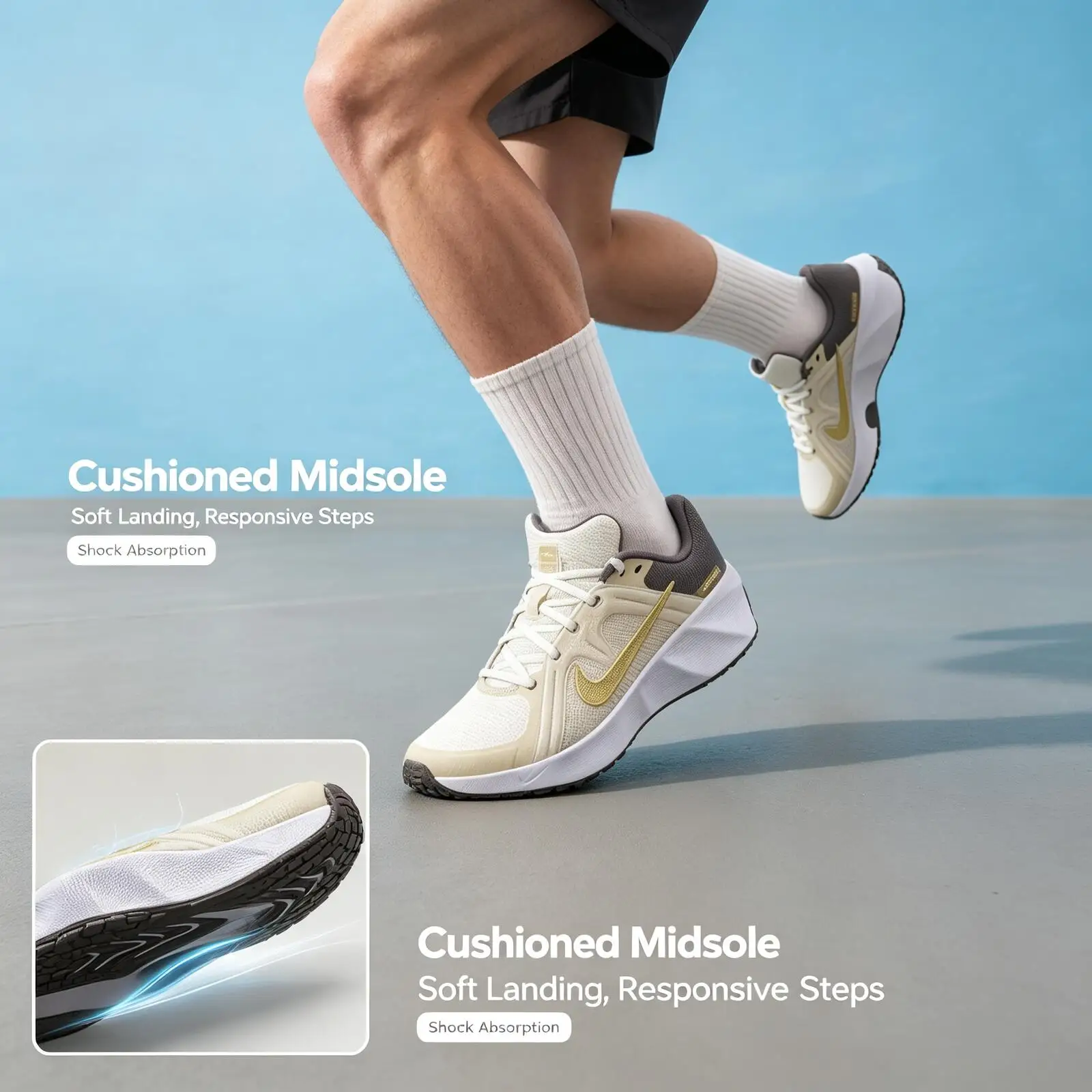 Nike Men's White Gray Gold Training Sneakers Breathable Non-Slip Running Shoes Comfortable Athletic Footwear Outdoor Sports - view 3