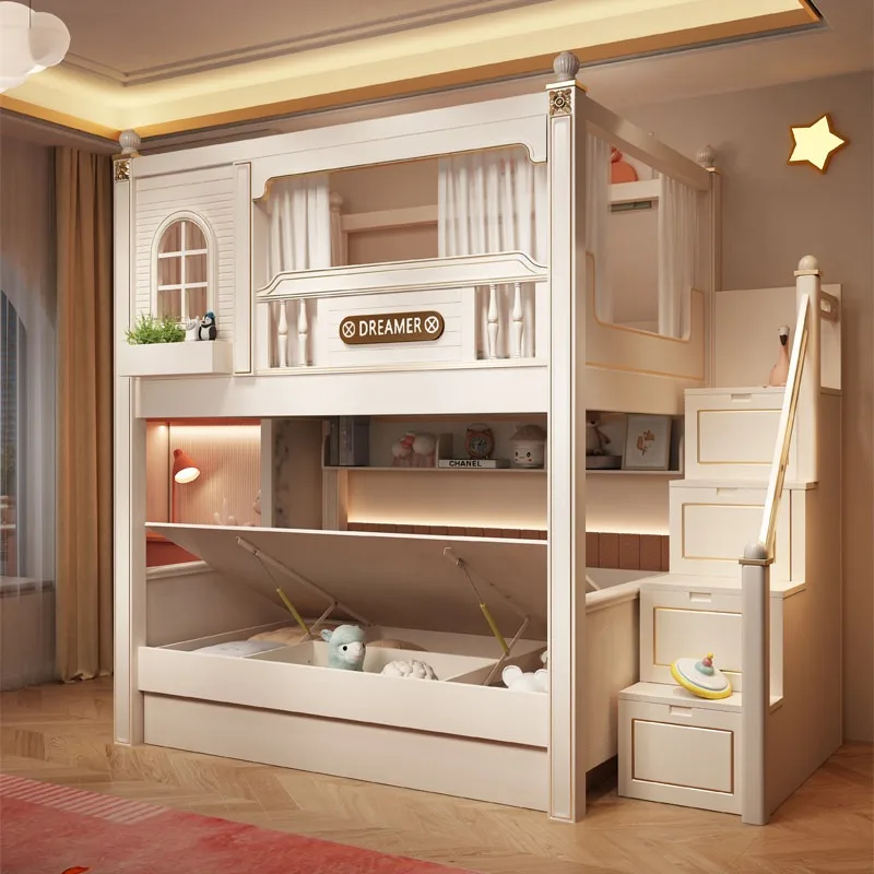 Customizable All Solid Wood Upper and Lower Bunk Light Luxury Children's High Guardrail Upper and Lower High
