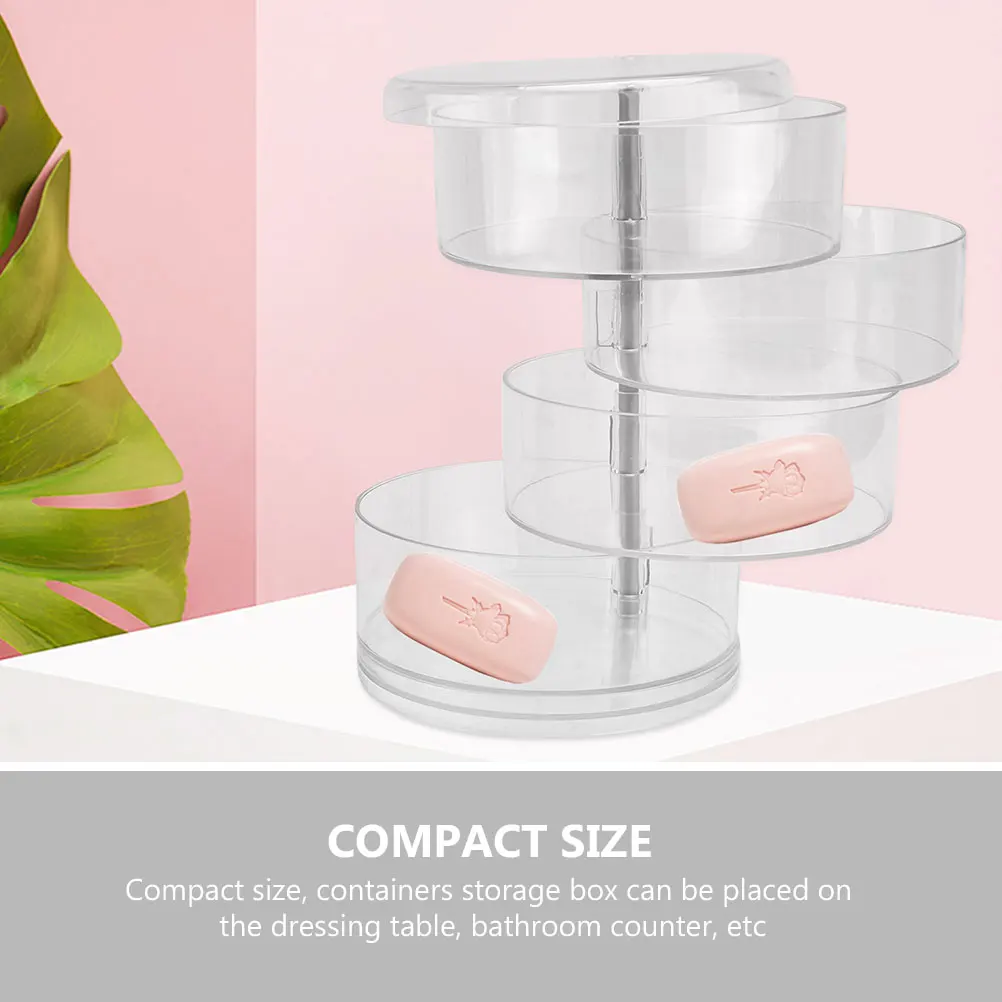 

2pcs Rotating Makeup Organizer Clear Storage Box Space-Saving Vanity Holder For Skincare Hair Accessories Sturdy