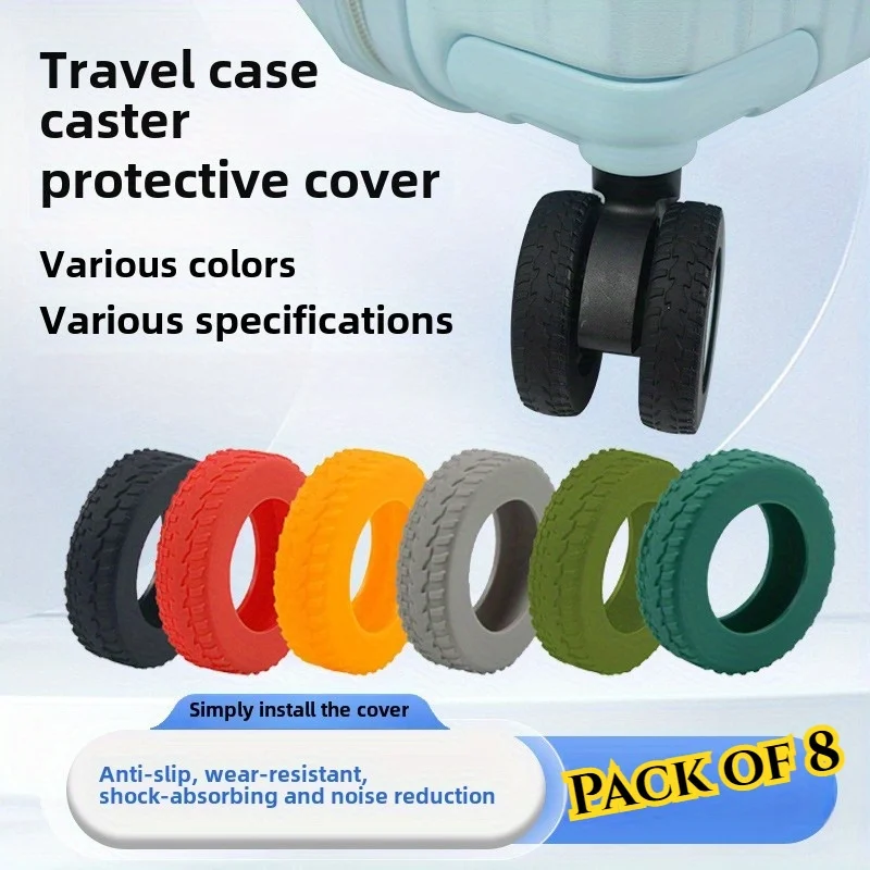 

8 Pcs Silicone Luggage Caster Covers - Silent Wheel Protectors, Essential Travel Suitcase Accessories