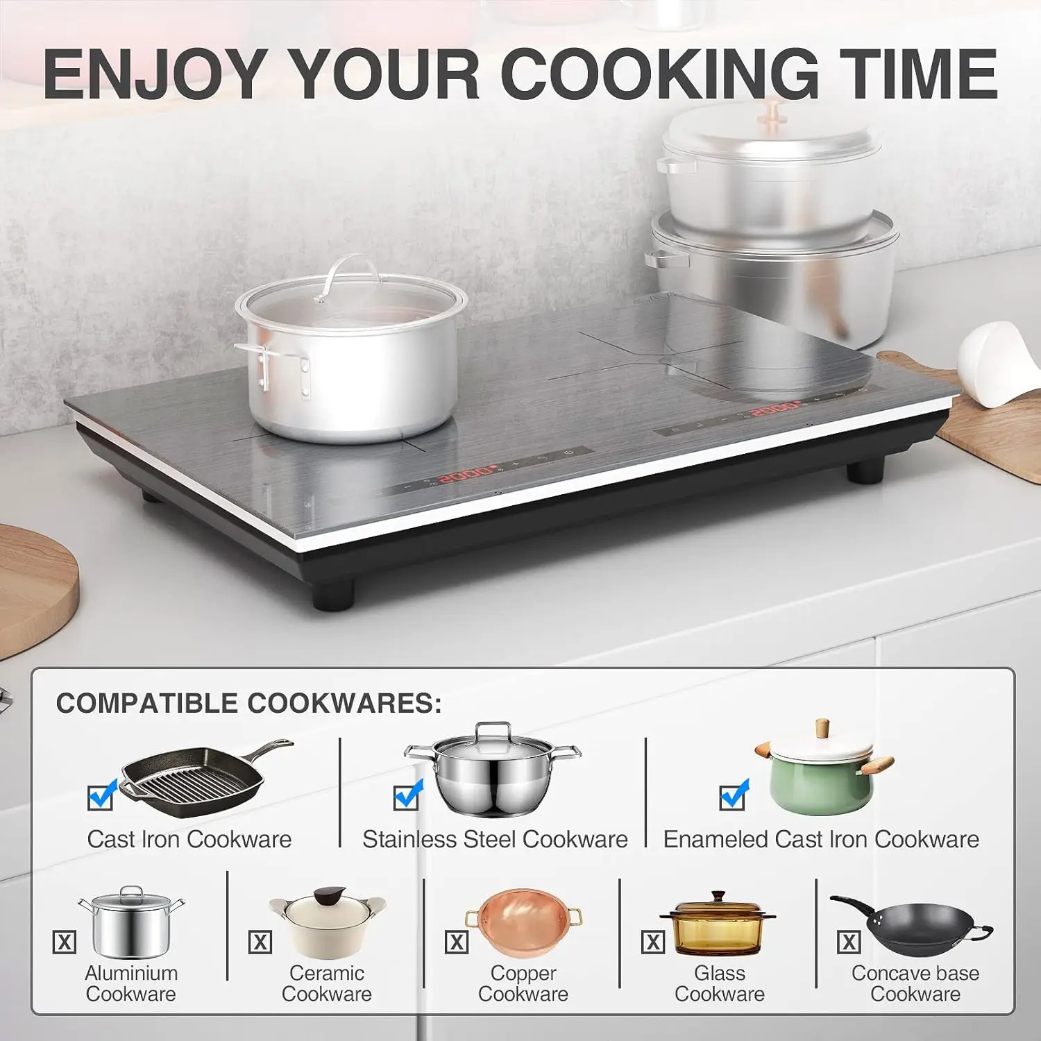 Portable Induction Cooktop 2 Burners-4000W 24 Inch Double Induction Cooktop 110V Plug in with 9 Power Levels Settings