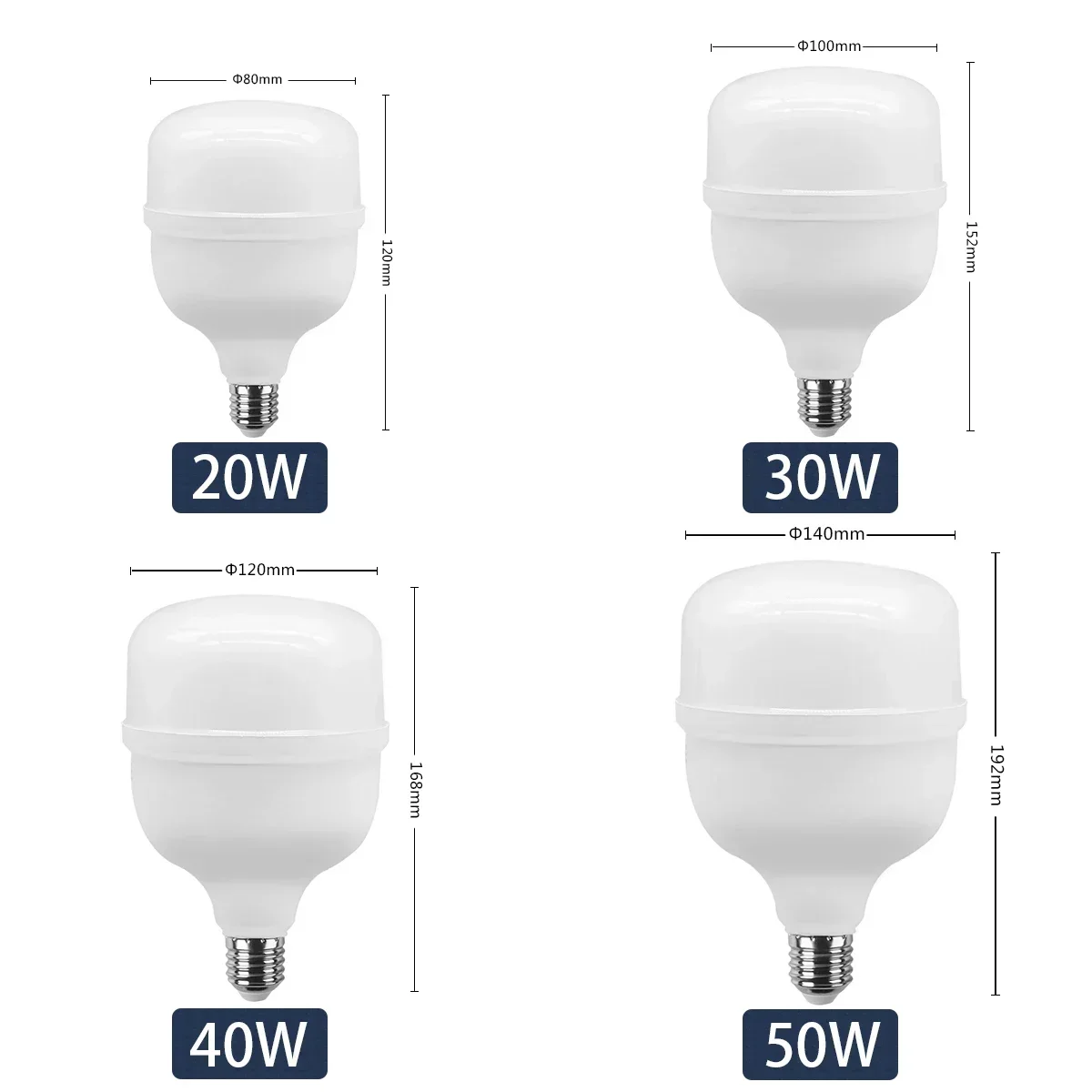 Imagem -02 - Lâmpada Led Grande para Casa E27 50w 40w 30w 20w ca 100v240v Branco Quente 2700k 4000k Light 25 Peças