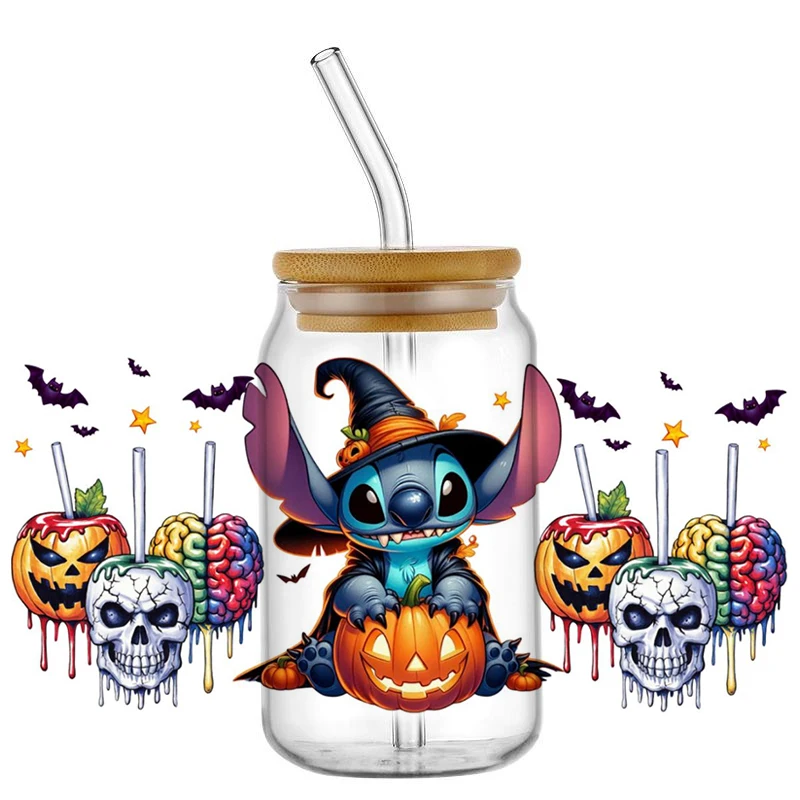 Miniso 3D Halloween Stitch Serials Custom DIY Mug UV DTF Transfer Stickers Waterproof  Washable Transfer Stickers For 16OZ Cup