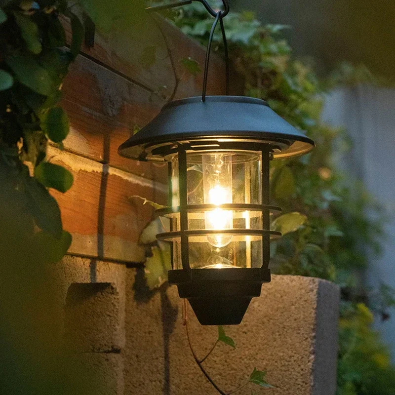 Luzes solares LED ao ar livre, lanterna retro, lâmpada de parede suspensa, metal vintage impermeável, luzes do jardim, Villa Porch, lâmpada de tungstênio