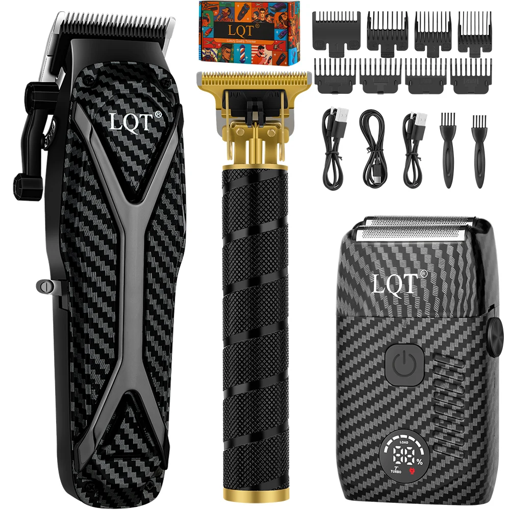 LQT 3 In 1 Hair Clipper Set Christmas New Year Present For Men Professional T Blade Trimmer Shaver Barber Hair Cutting Kit