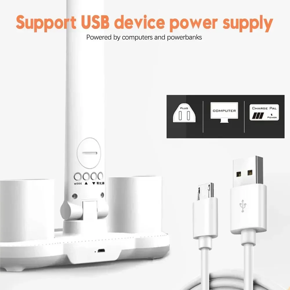 Table Lamp with Fan for Student Studying LED Desk Lamp with Pen Holder Multifunctional Touch Night Light Rechargeable