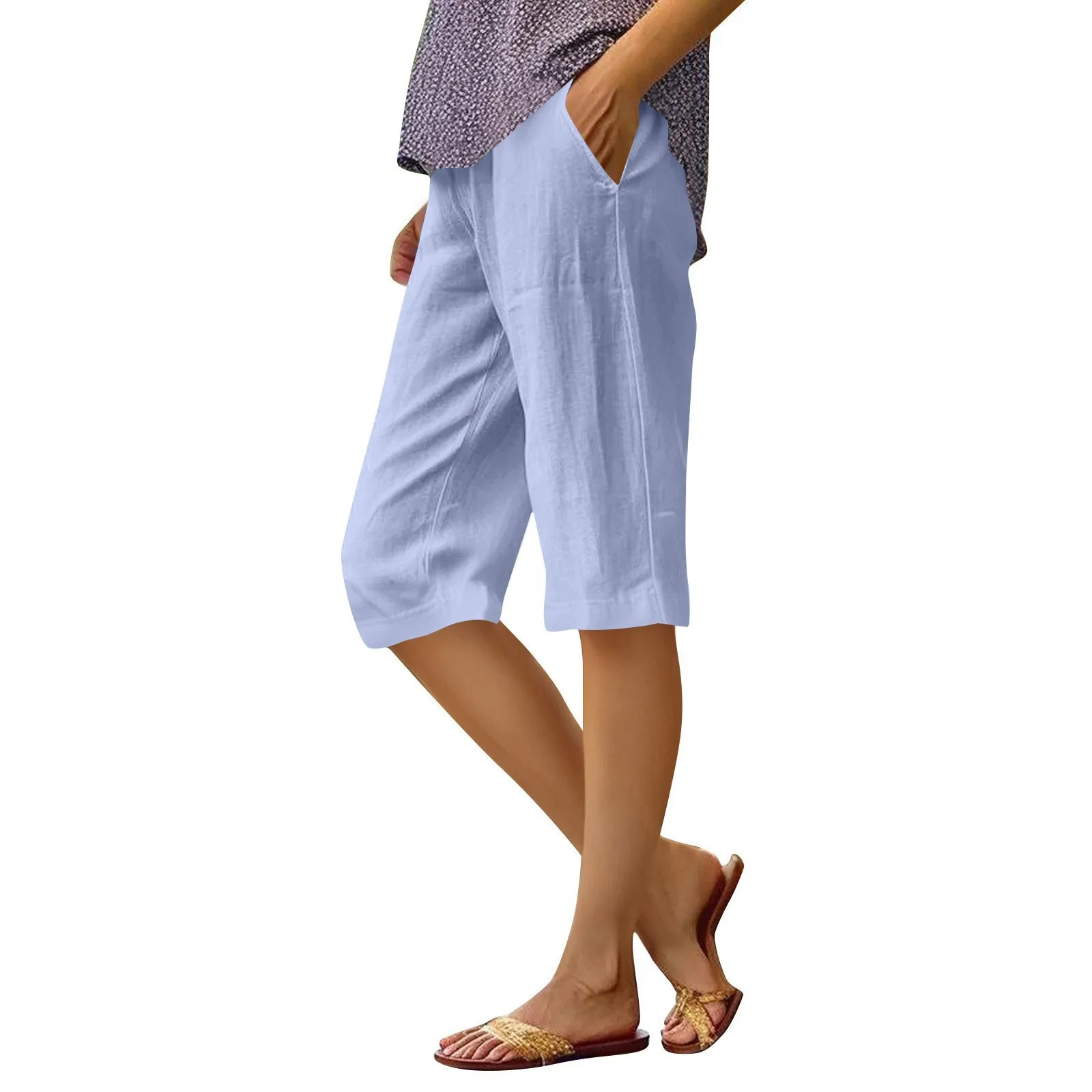 High-quality cotton linen shorts womens clothing High Waist Solid Color Casual Comfort Pants 1/2 Shorts pantalones de mujer