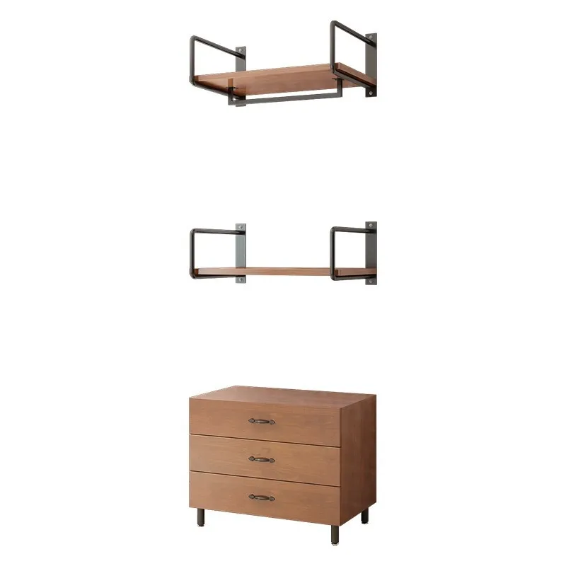 Open wardrobe wall-mounted cloakroom solid wood metal full-hanging walk-in wall-mounted wardrobe wrought iron coat rack