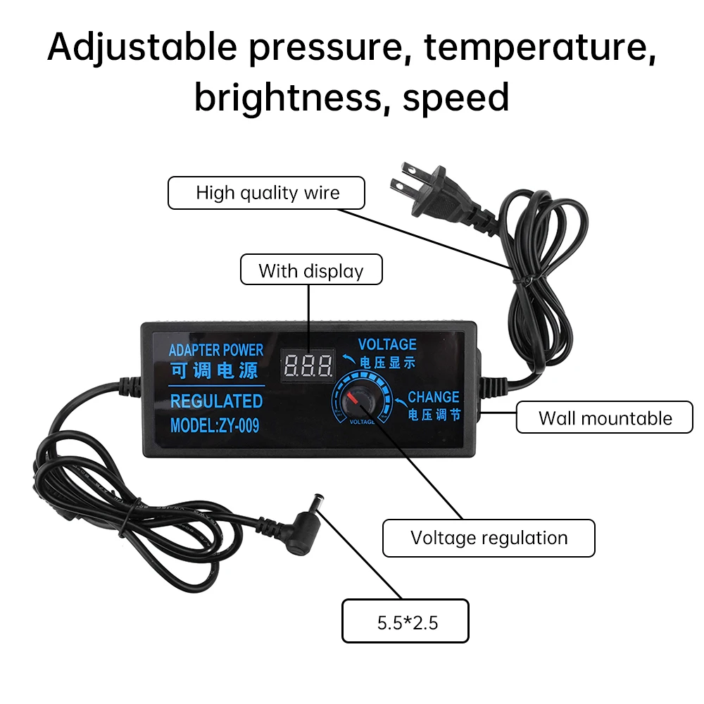 Adjustable AC to DC 3-24V 5A Universal Adapter with Display Screen Voltage Regulated Power Supply Adatpor