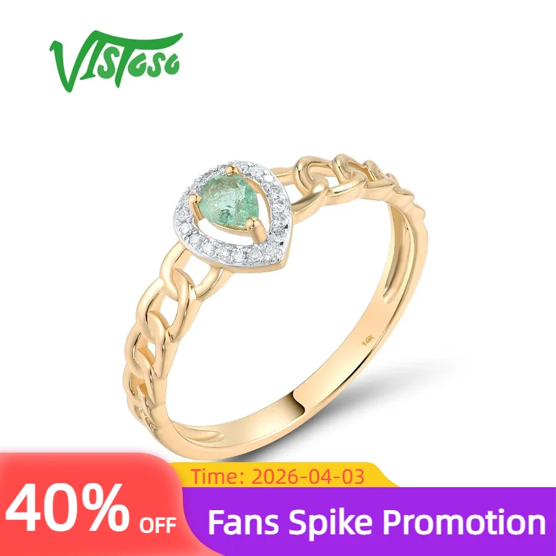 

VISTOSO Pure 14K 585 Yellow Gold Solitaire Ring For Women Sparkling Diamonds Emerald Delicate Wedding Engagement Fine Jewelry