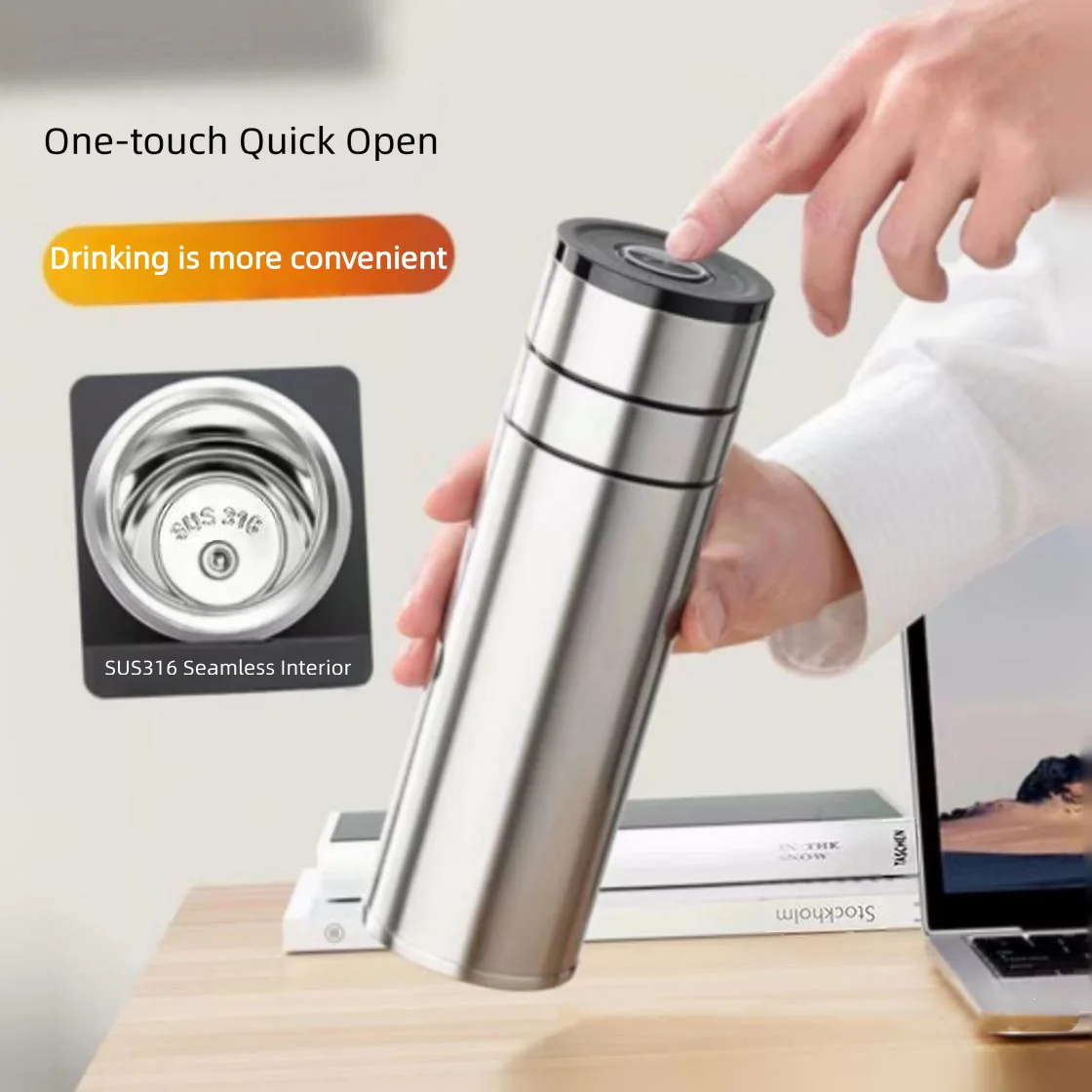 One-Touch Quick Open Thermos Cup 500ml Tea Water Separation Bottle SUS316 Stainless Steel Vacuum Flask Portable Business Travel