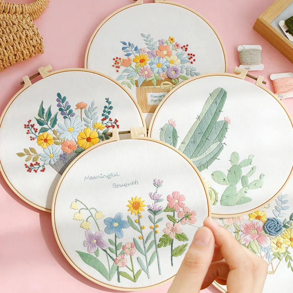 花の刺繍スターターキット DIY クロスステッチセット 初心者向け 植物