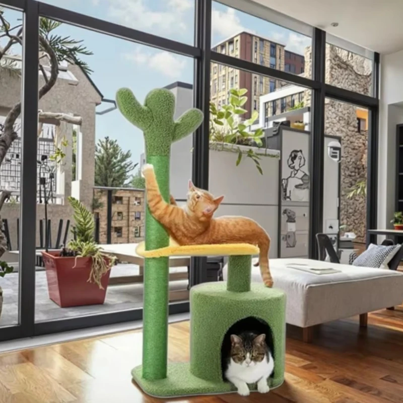 

26-Inch Classic Modern Cat Tree Tower Cactus Design Cat Scratching Post Sisal Indoor Kitty Flower Perch Dangling Ball Carton