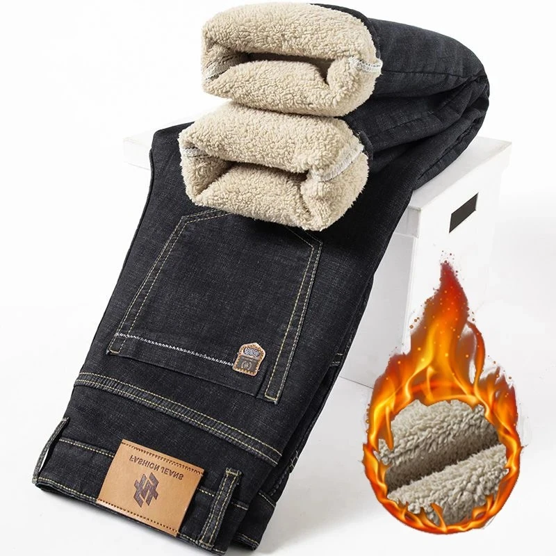 Mannen Herfst Winter Fleece Gevoerde Verdikte Warme Jeans Mannelijke Mode Losse Rechte Denim Broek Regelmatige Casual Comfortabele Broek