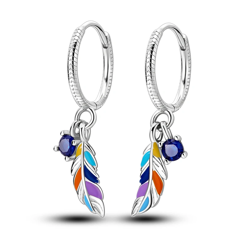 925 Sterling Silver Feather Lucky Symbol Series Drop Earrings For Woman Fashion Party Fine Gifts Elegant Jewelry Accessories