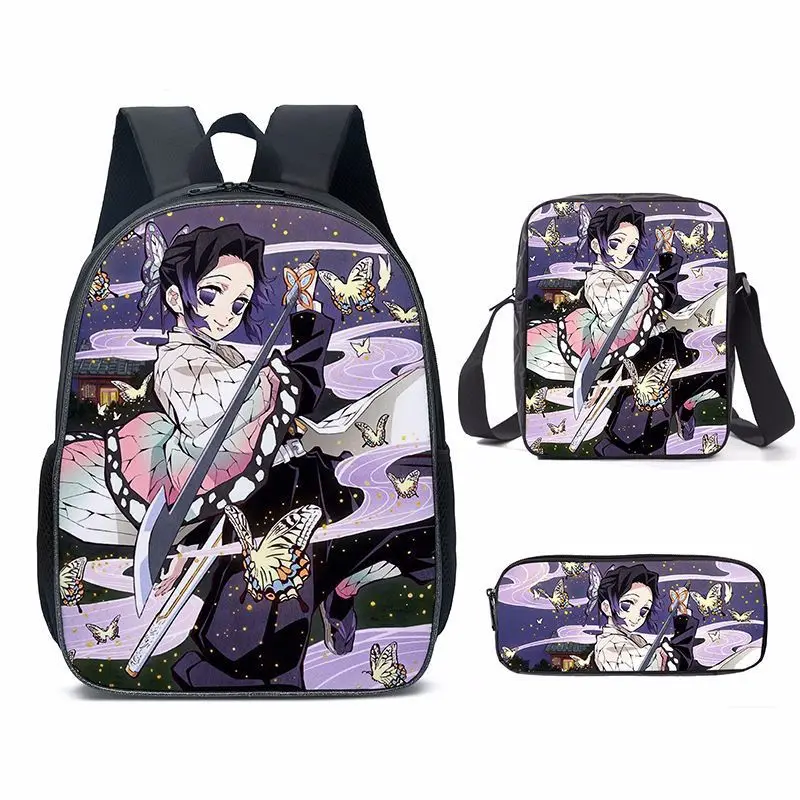 New Demon Slayer Anime Backpack Kamado Tanjirou Student School Bags Kimetsu No Yaiba Bags Girls Boys Three-Pieces Notebook Bag