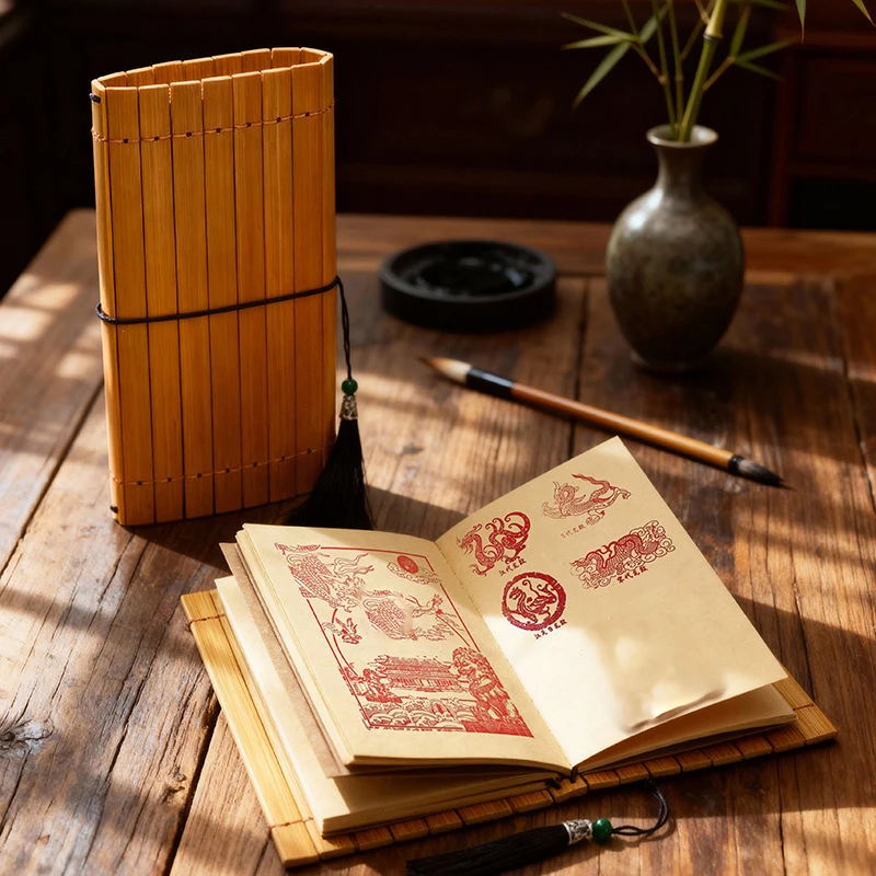 

Creative Bamboo Notebook Museum Scenic Spot Stamp Book Chinese Style Engravable Writeable Notebook