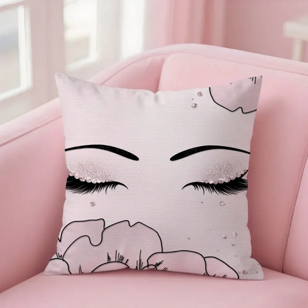Ins Style Beauty Makeup Eyelash Peach Skin Pillow Case Pillow Cover Square Pillow Case Sofa Pillow Case Home Use