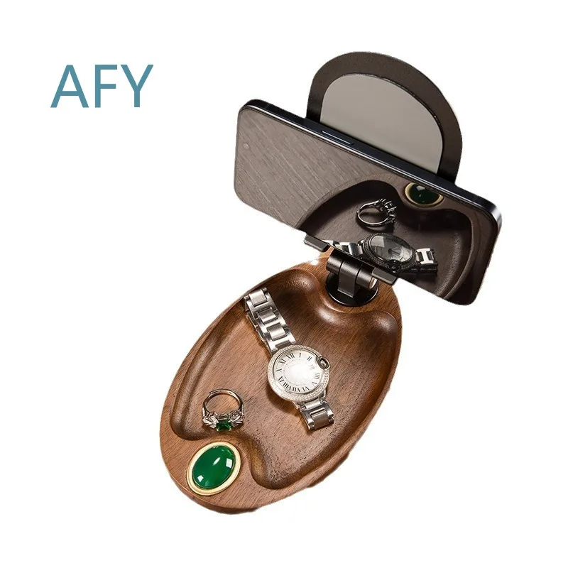 Black Walnut Solid Wood Phone Holder for iPhone Android Foldable Desktop Stand for Live Streaming Home Office Shooting Lazy