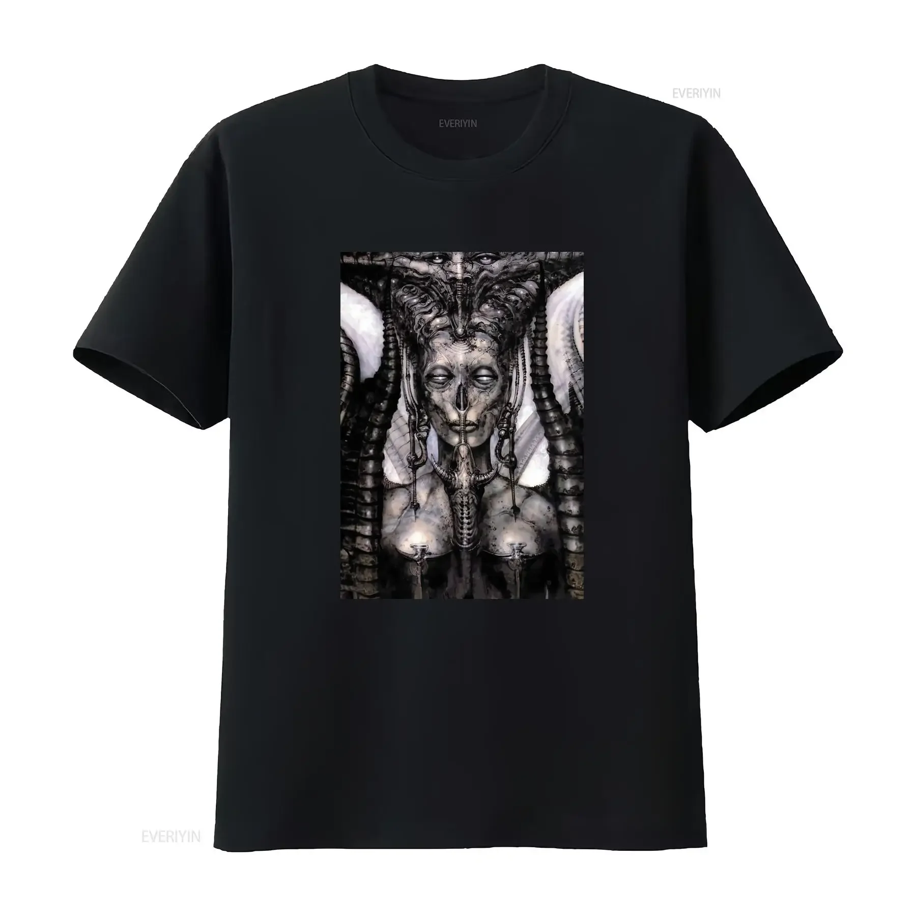 HR Giger Alien Inspired T Shirt for Holiday Unique Sci Fi Art Print vintage Washed streetwear Soft homme Stretched Casual