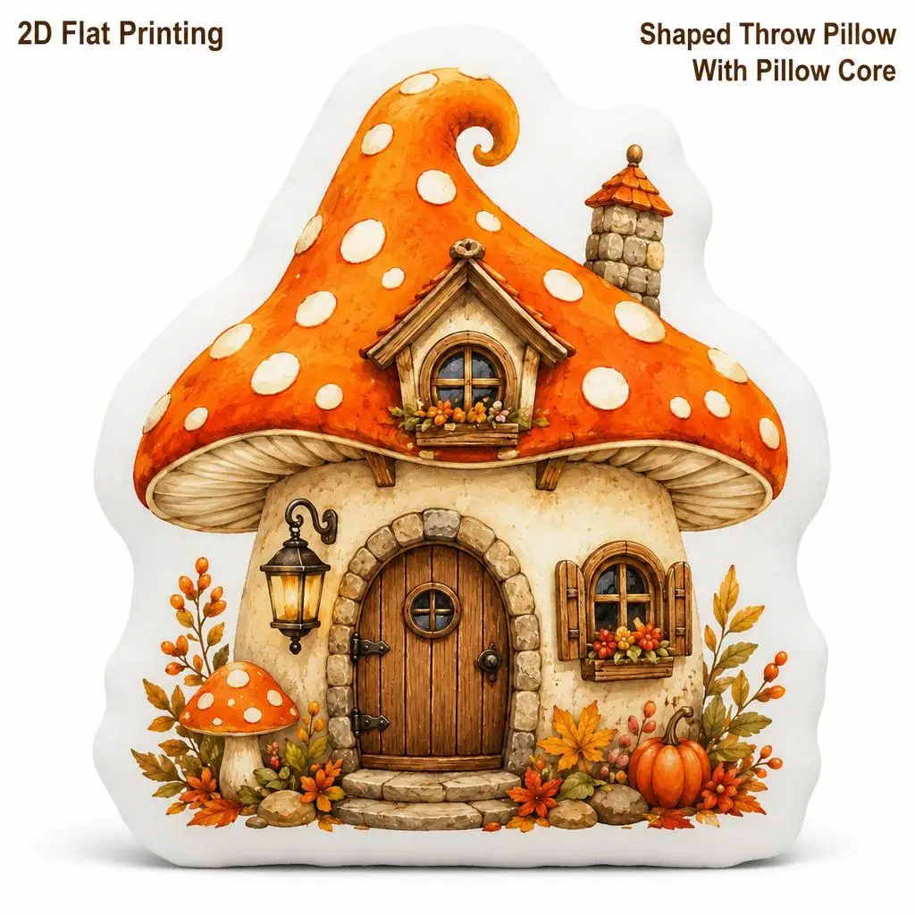 Autumn Mushroom Cottage Birthday Gift Plush Pillow Cushion Irregular Stuffed Throw Pillow Home Decor Gift Sofa Bed Home