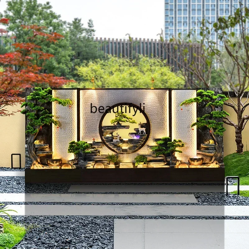 

Water curtain wall rockery fountain ornament company, flowing water screen indoor courtyard, fish pond landscaping