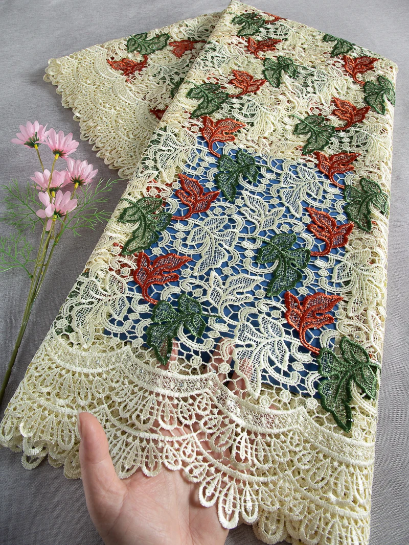 

African Nigerian Water Soluble Fabric and Lace Newest Stones Guipure Cord Lace Embroidered for Women Wedding Dresses 5Yards 4656