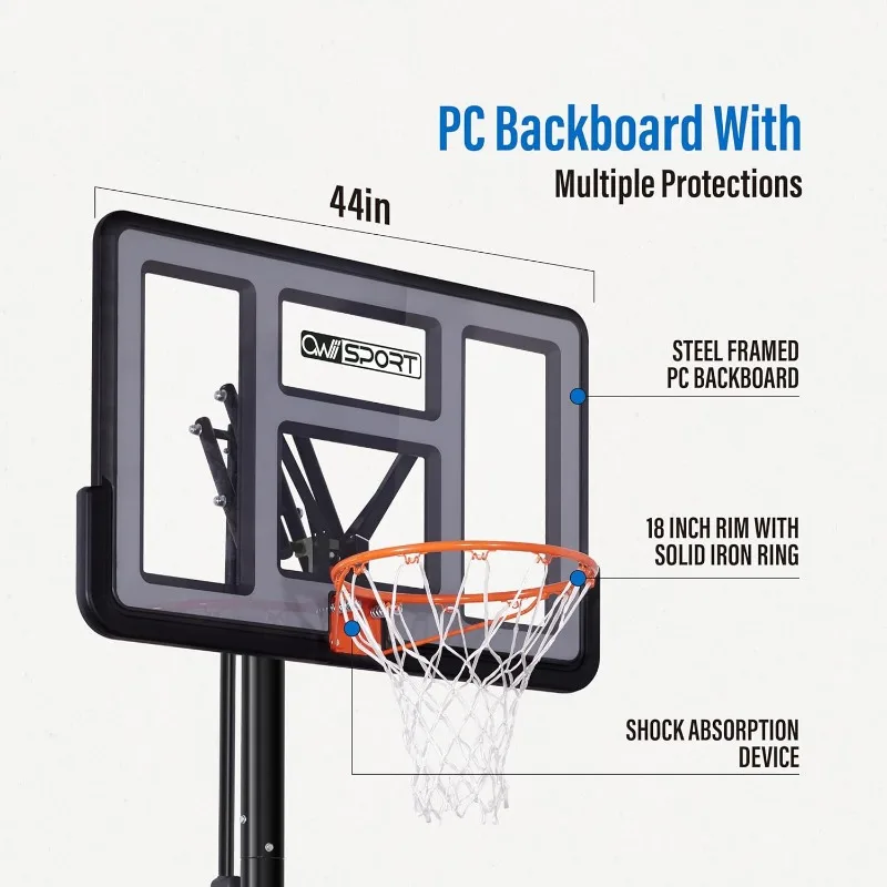 Portable Basketball Hoop Outdoor, 4.8-10FT Height Adjustable Basketball Hoop Goal System