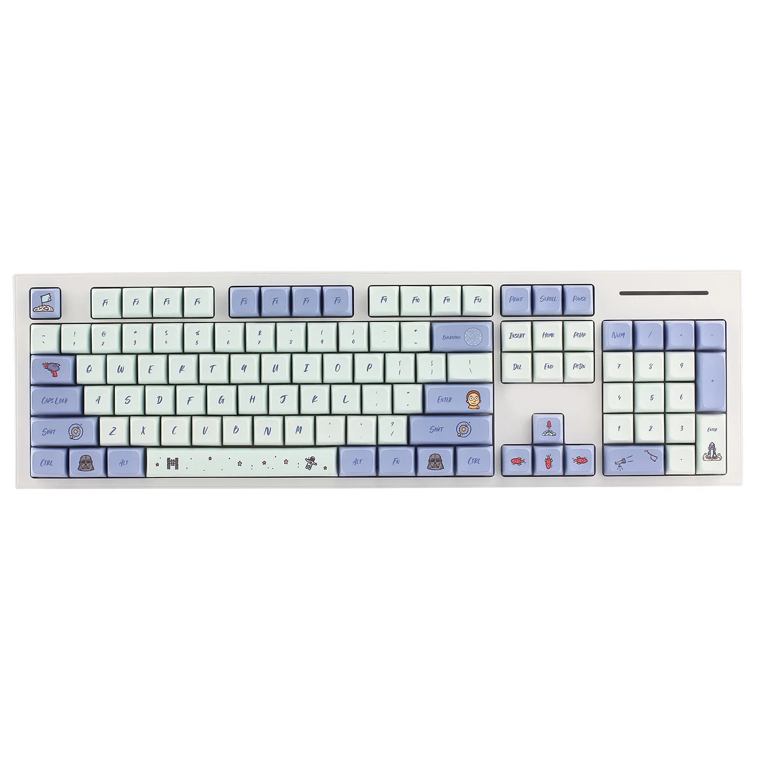 104 + 24 teclas de sublimação de cinco lados PBT XDA Rick e Morty Rick e Morty