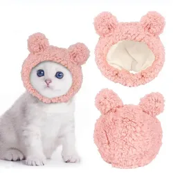 Soft Fluffy Pet Dog Hat Solid Pink Warm Hats For Cats Autumn Winter Bear Pet Head Accessories Cosplay Christmas Kitten Supplies