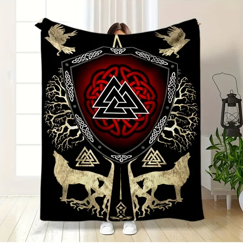 Mystical Celtic Knot Wolf Blanket Throw Gothic Pagan Wicca Occult Design Fleece Microfiber Plush Cozy Giant Bed Blanket