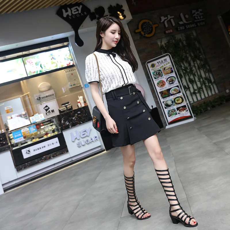 Women's Summer Boots Luxury Artificial Leather Outdoor Fashion Black Long Wedge Medium Heel Open Toe Shoes For Women Trends 2024 image 5