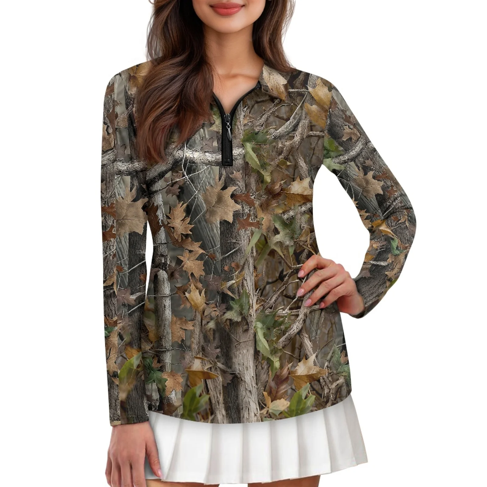 PENSTROLL Forest Camouflage Womens Comfortable Golf Shirts Plus Size Running Polo Shirts for Travel